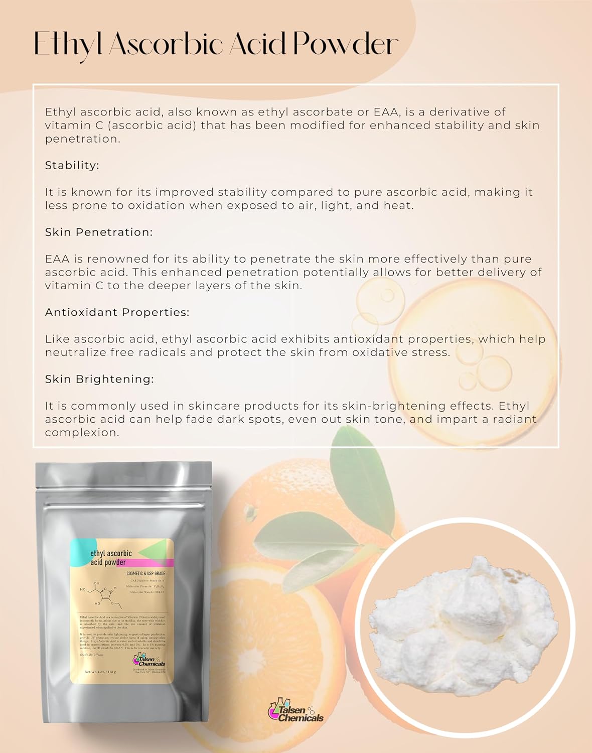 Ethyl Ascorbic Acid Powder Stable Vitamin C Derivative Helps to Absorb Vitamin C into Skin to Improve Skin Gloss, Skin Elasticity, Antioxidation, and Other Functions (28 g) - görsel 9