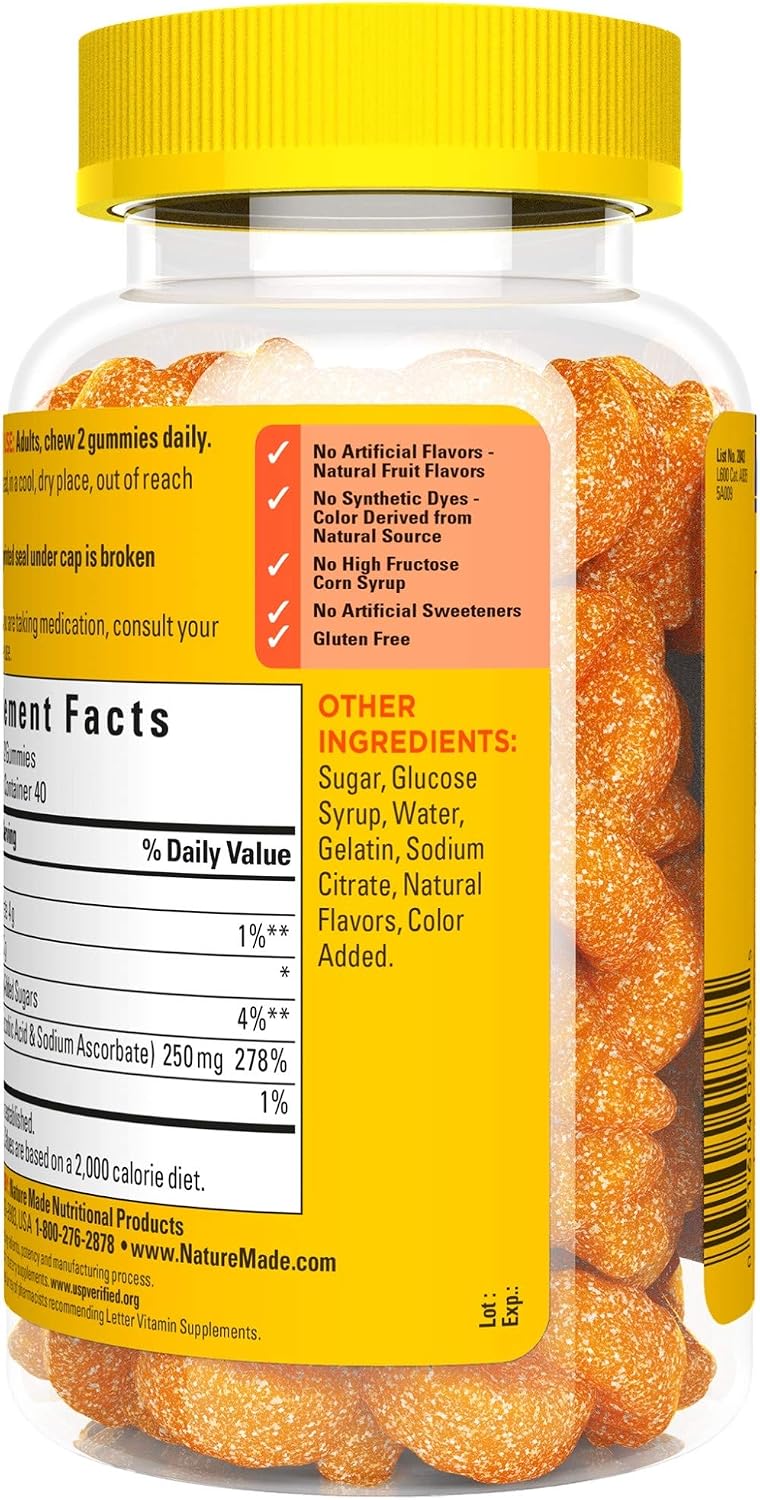 Nature Made Vitamin C Gummies 250 mg, 80 Count, Tangerine - görsel 9