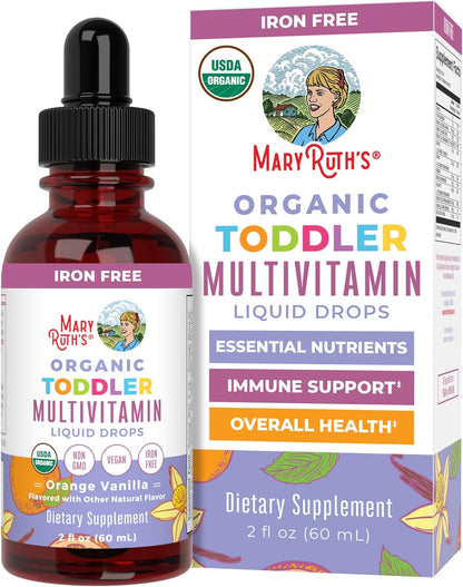 MaryRuth's Organic Multivitamin & Multimineral with Iron for Toddlers - Organic Liquid Drops - Ages 1-3 - 2 fl oz