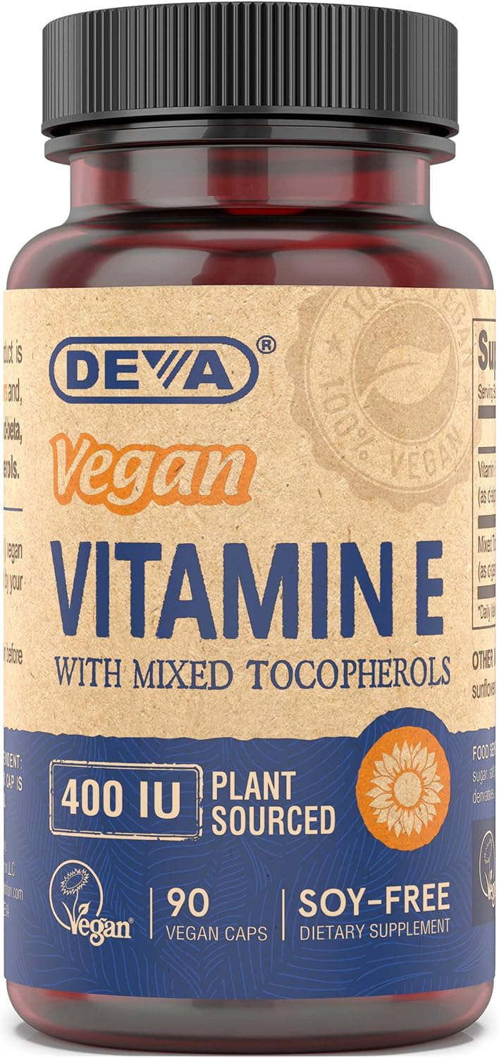 DEVA Vegan Natural Source Vitamin E 400IU with Mixed Tocopherols, Soya-Free – 90 Veg Caps (Pack of 2) - görsel 8