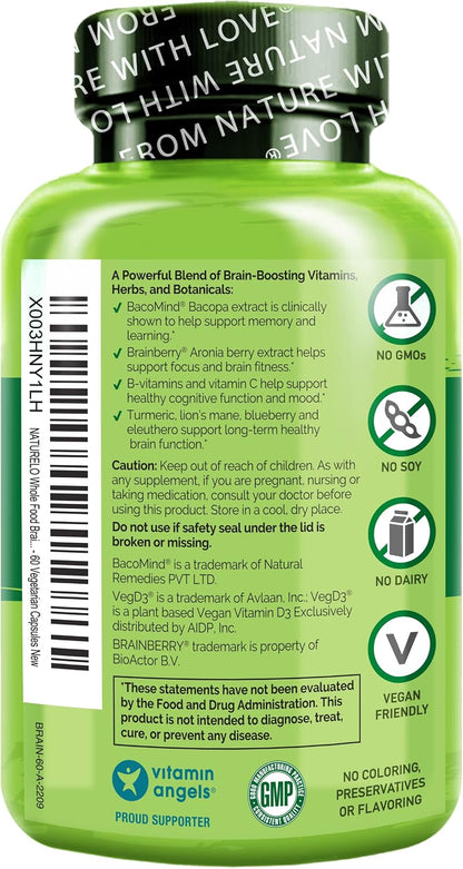 NATURELO Whole Food Brain Supplement for Memory and Concentration Support (Pack of 2)