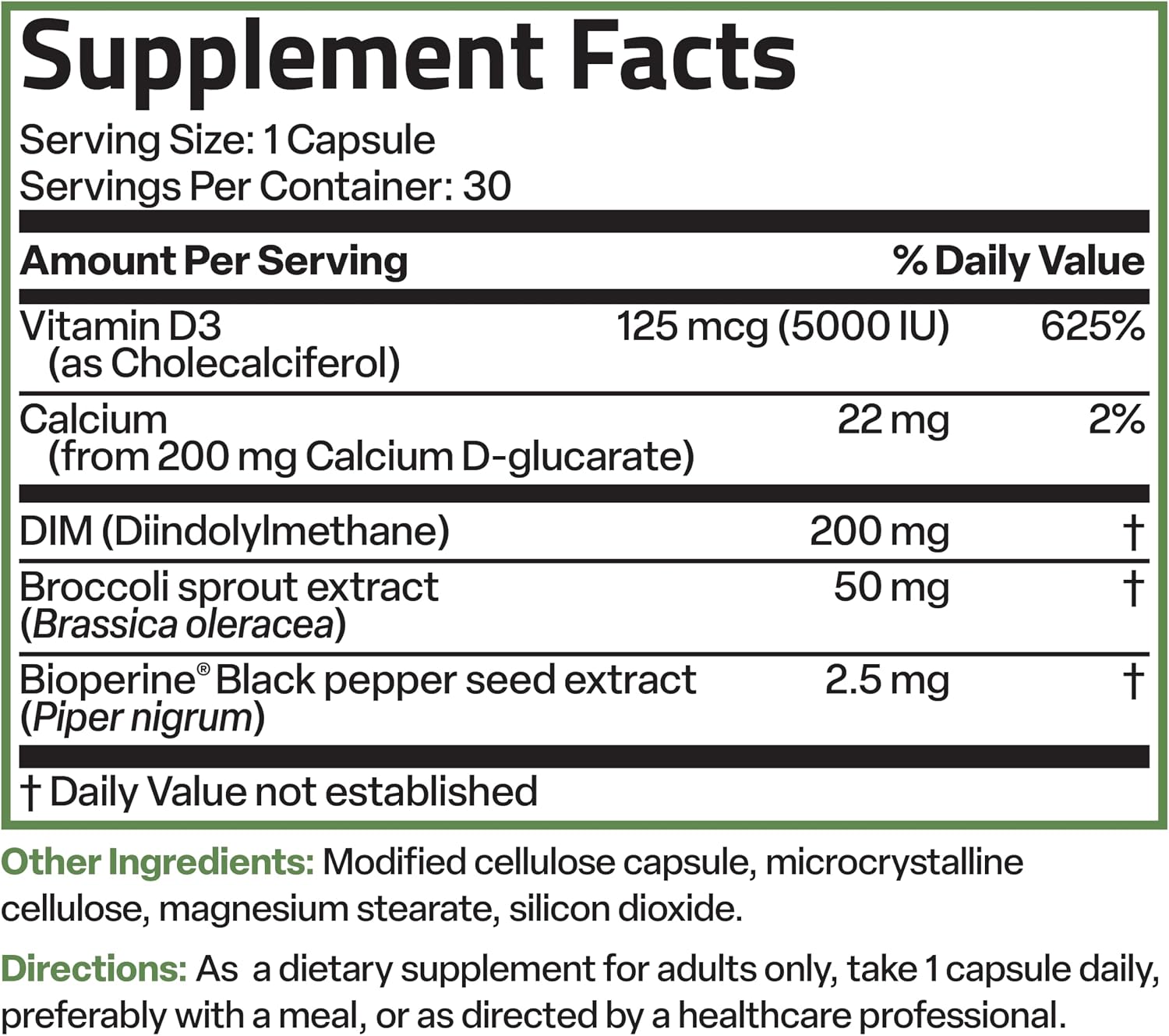 Bronson DIM Balance+ - Oestrogen Metabolism Support with Calcium D-Glucarate, Broccoli Sprout, Vitamin D3, 30 Vegetarian Capsules - görsel 8