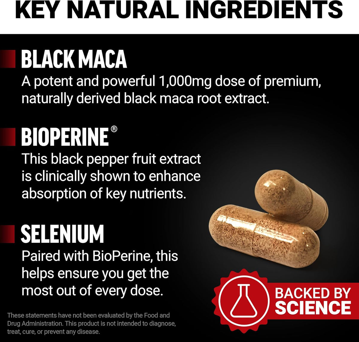 Force Factor Black Maca Root Supplement for Men - 1000mg Maca Negra Extract with BioPerine, 120 Capsules (2-Pack) - görsel 3