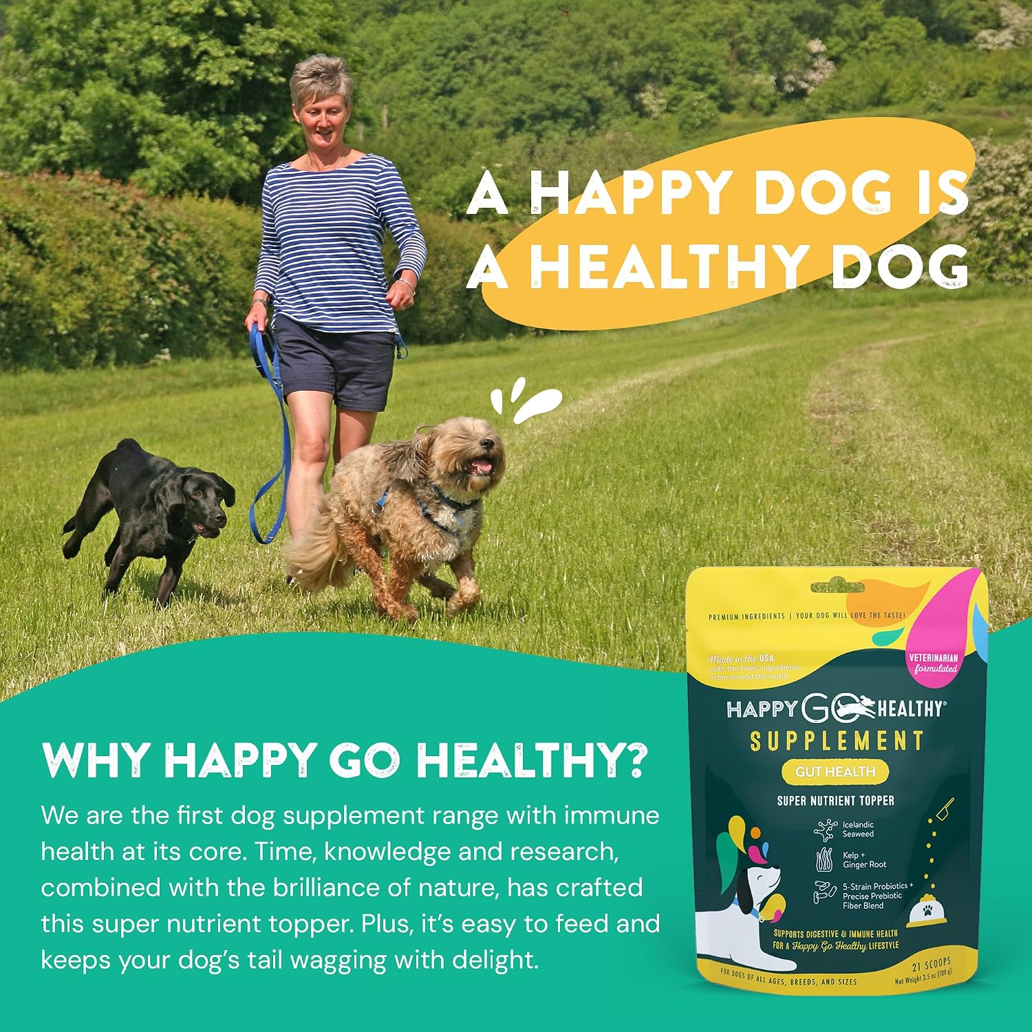 Happy Go Healthy Dog Gut Health Probiotics Supplement – Digestive Health and Immune Support for Dogs and Puppies – All Natural Kibble Topper – 21 Count - görsel 6