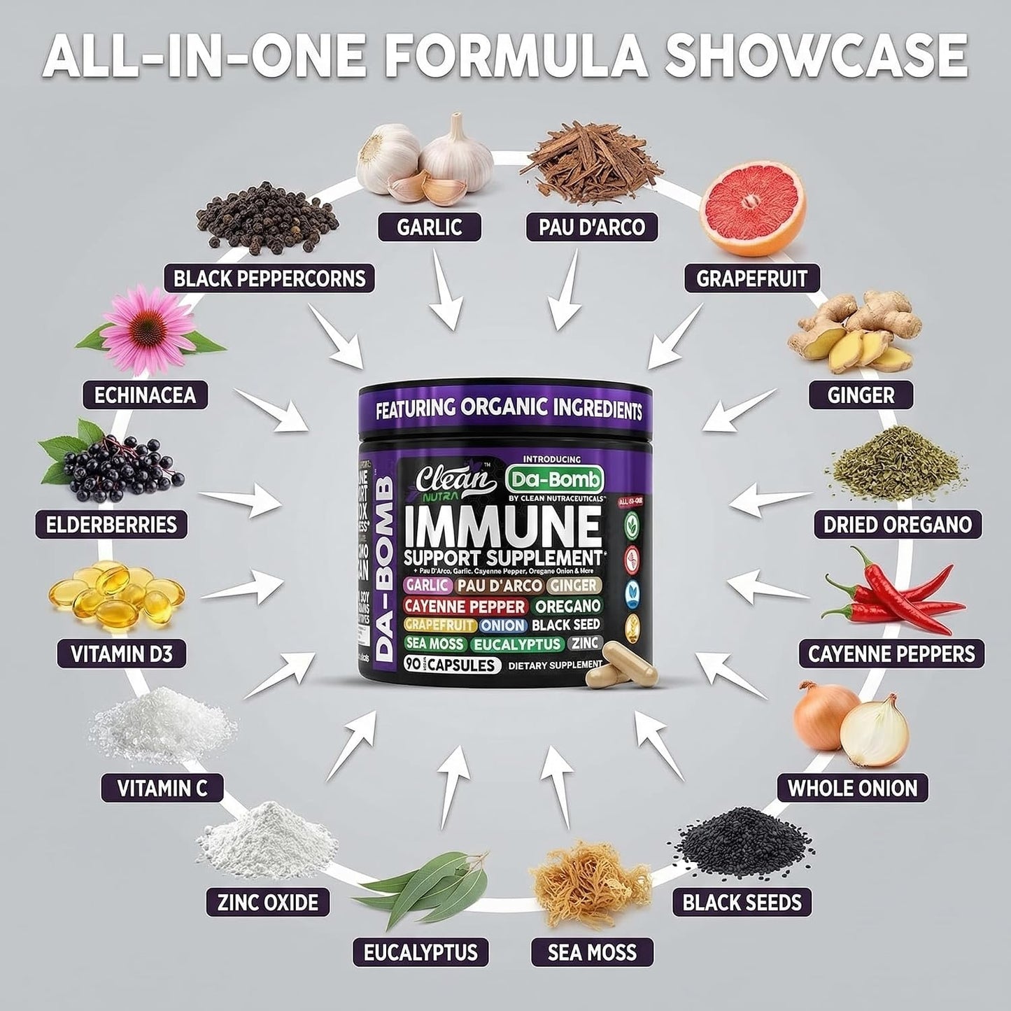 Organic Immune Support with Pau d'Arco, Garlic, Cayenne, Oregano & More - Clean Nutra - görsel 4
