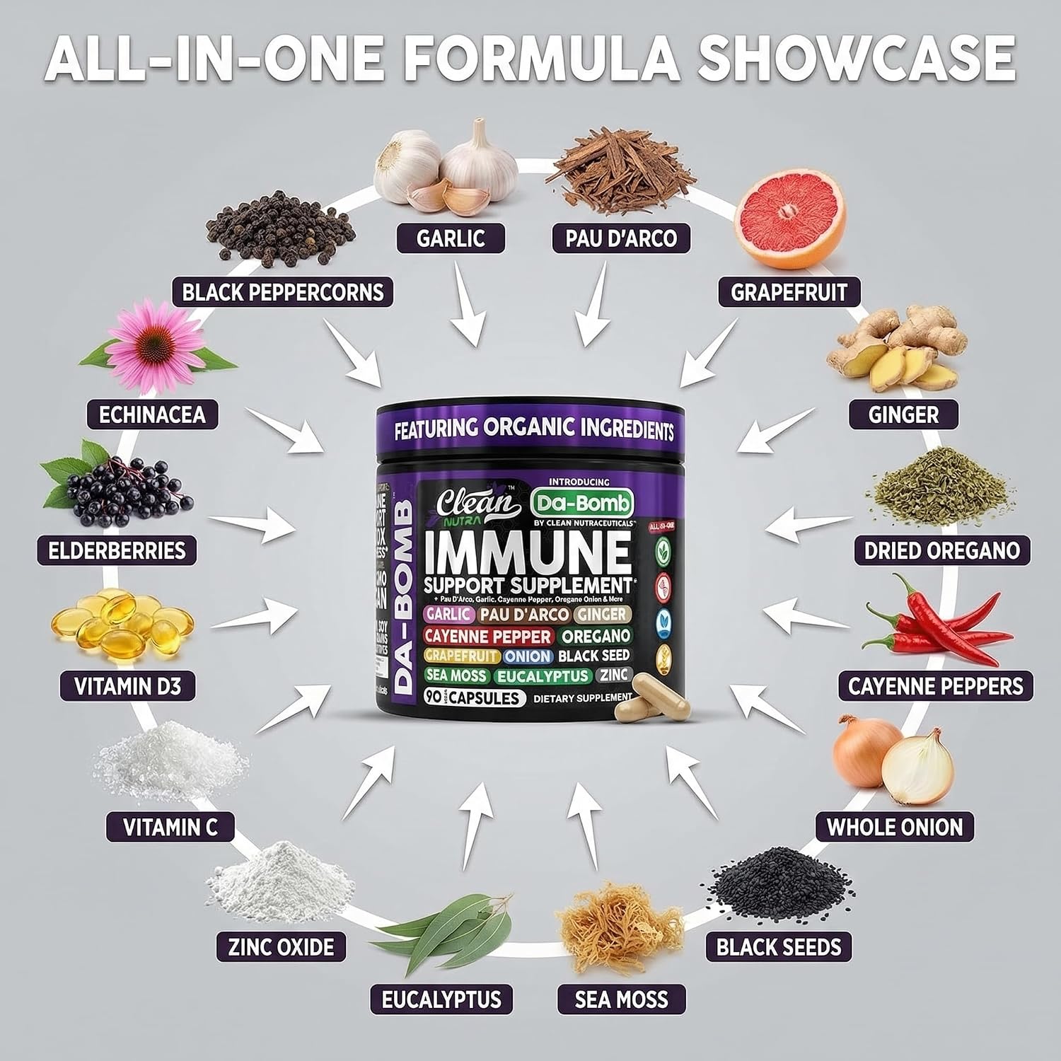 Organic Immune Support with Pau d'Arco, Garlic, Cayenne, Oregano & More - Clean Nutra - görsel 4