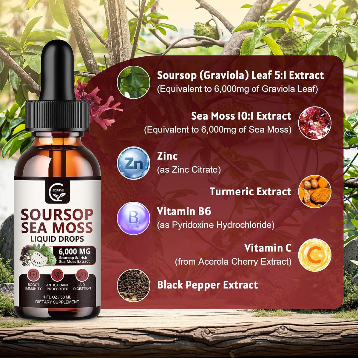 Soursop Graviola Liquid Drops with Sea Moss and Turmeric (2 Pack) - görsel 5