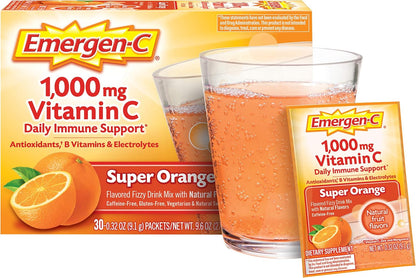 Emergen-C 1000mg Vitamin C Powder - Super Orange Flavour, 30 Sachets