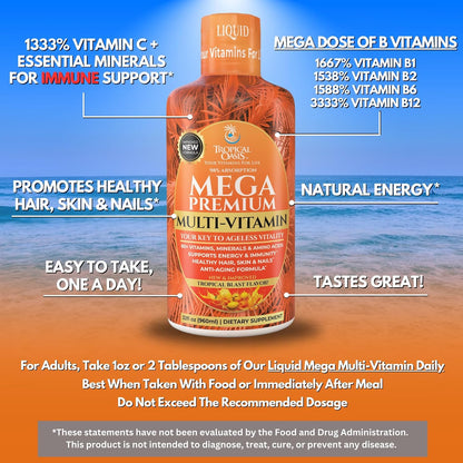 Mega Premium Liquid Multivitamin - Orange Flavour, 32 Servings