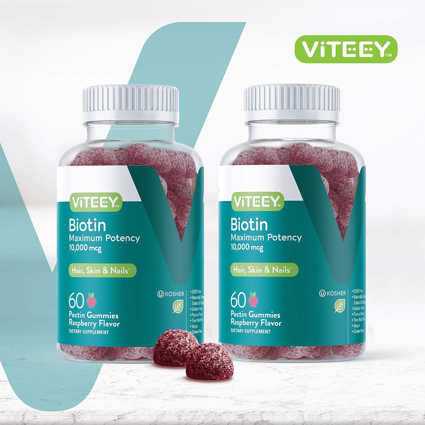Viteey Biotin Gummies – 10,000 mcg – 120 Gummies | Vegan Hair, Skin & Nails Supplement - görsel 2