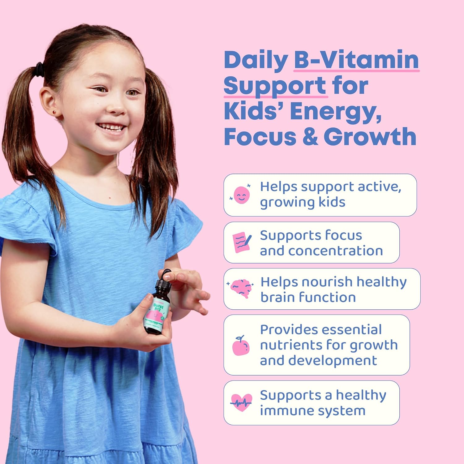 JoySpring Burst B12 Drops - Vitamin B Complex for Kids with Methyl B12, Sugar-Free Liquid, Ages 3-16, 60ml (60 Servings) - görsel 2