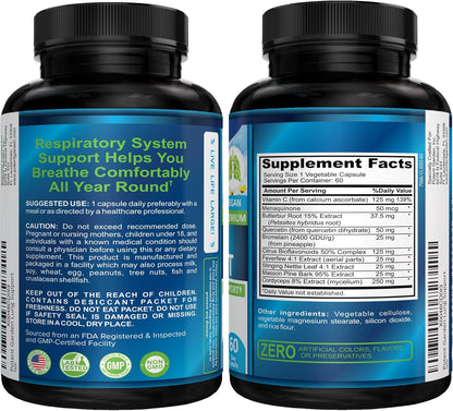 Potent Garden Lung Support Supplement – with Vitamin C, Quercetin and Herbal Blend – 60 Vegan Capsules