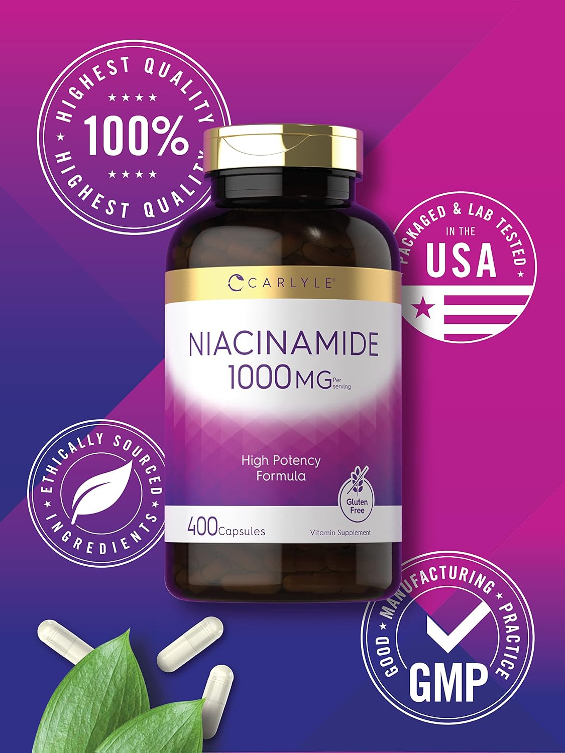 Carlyle Niacinamide 1000 mg, 400 Capsules – High Potency Vitamin B3 Supplement - görsel 5