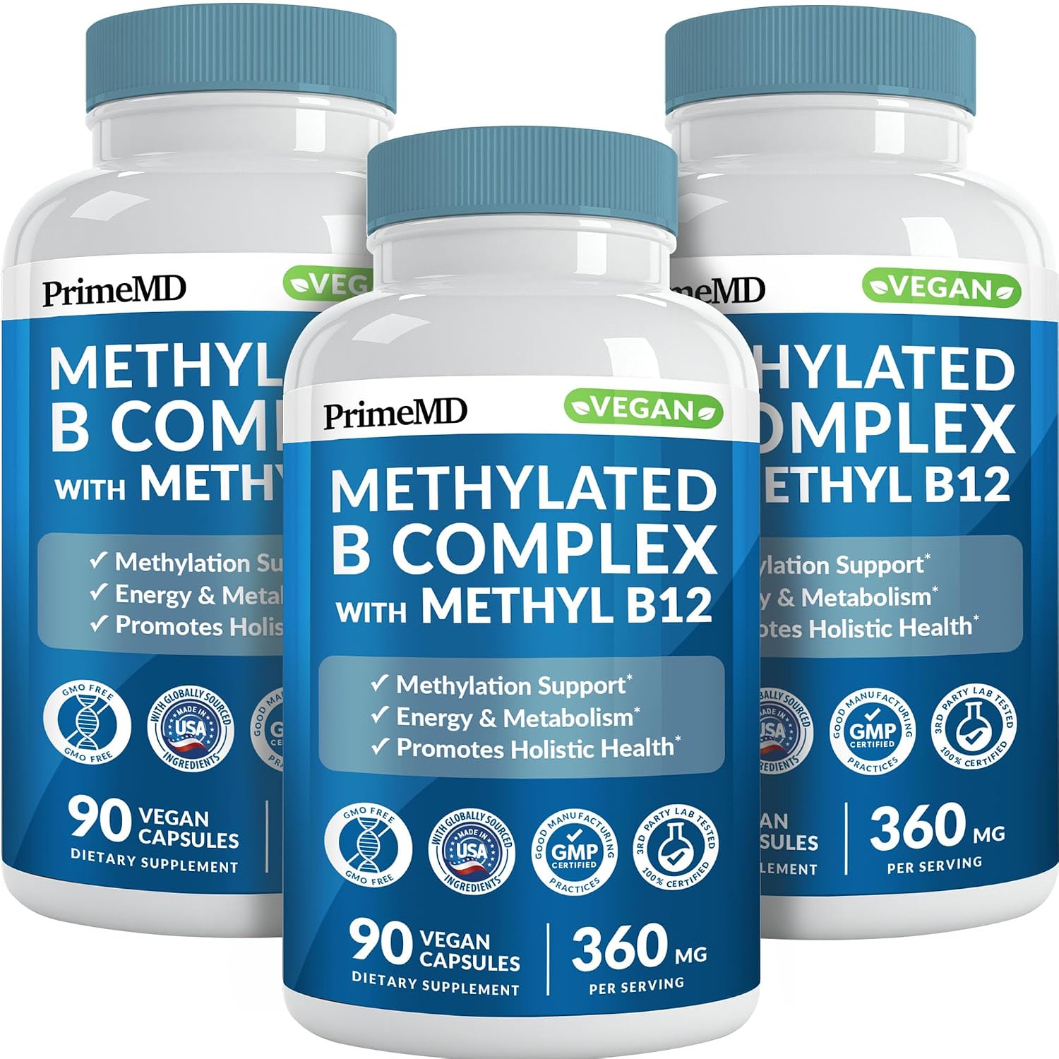 Methylated B Complex with Methylfolate and Vitamin B12 Methylcobalamin 1000 mcg – Methylated Multivitamin for Energy, Brain Function, and Wellness – B Complex Food Supplement for Men & Women (90 Capsules) - görsel 10