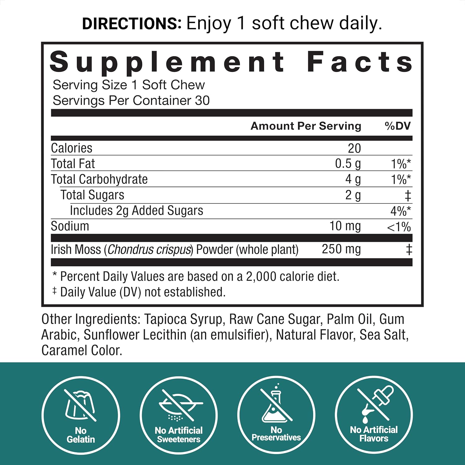 Force Factor Sea Moss Soft Chews - Support Immunity, Digestion, and Heart Health - Irish Sea Moss Superfood & Antioxidants Supplement - Non-GM, Gluten-free, Salted Caramel Flavour - 90 Soft Chews (3-Pack) - görsel 4