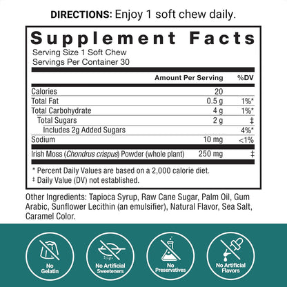 Force Factor Sea Moss Soft Chews, Support Immunity, Digestion, and Heart Health, Irish Sea Moss Superfood & Antioxidants Supplement, Non-GM, Gluten-Free, Salted Caramel Flavour, 60 Soft Chews, 2-Pack