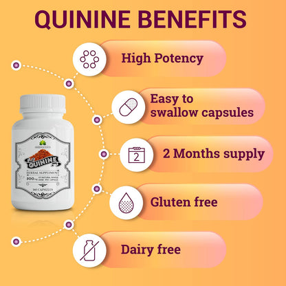 HERBALICIOUS Quinine Capsules - Cinchona Officinalis Bark Food Supplement for Leg Comfort & Digestive Support, 500 mg, 160 Capsules