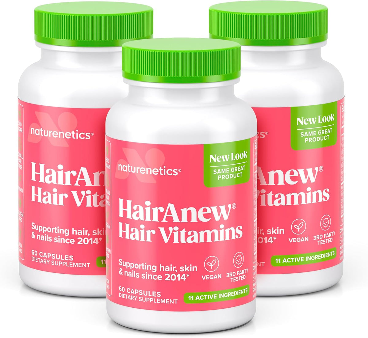 HairAnew Hair Growth Vitamins for Women & Men – 5000mcg Biotin, Vegan, 60 Capsules (3-Pack) - görsel 1
