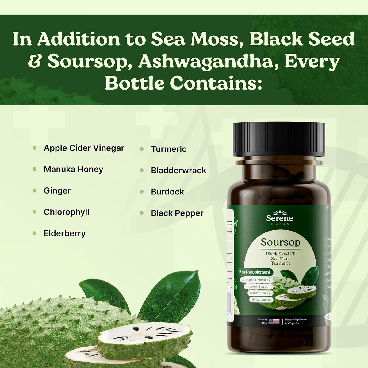 Serene Herbs 17-in-1 Sea Moss Capsules - Irish Moss, Ashwagandha, Turmeric, Bladderwrack - 60 Capsules - görsel 4