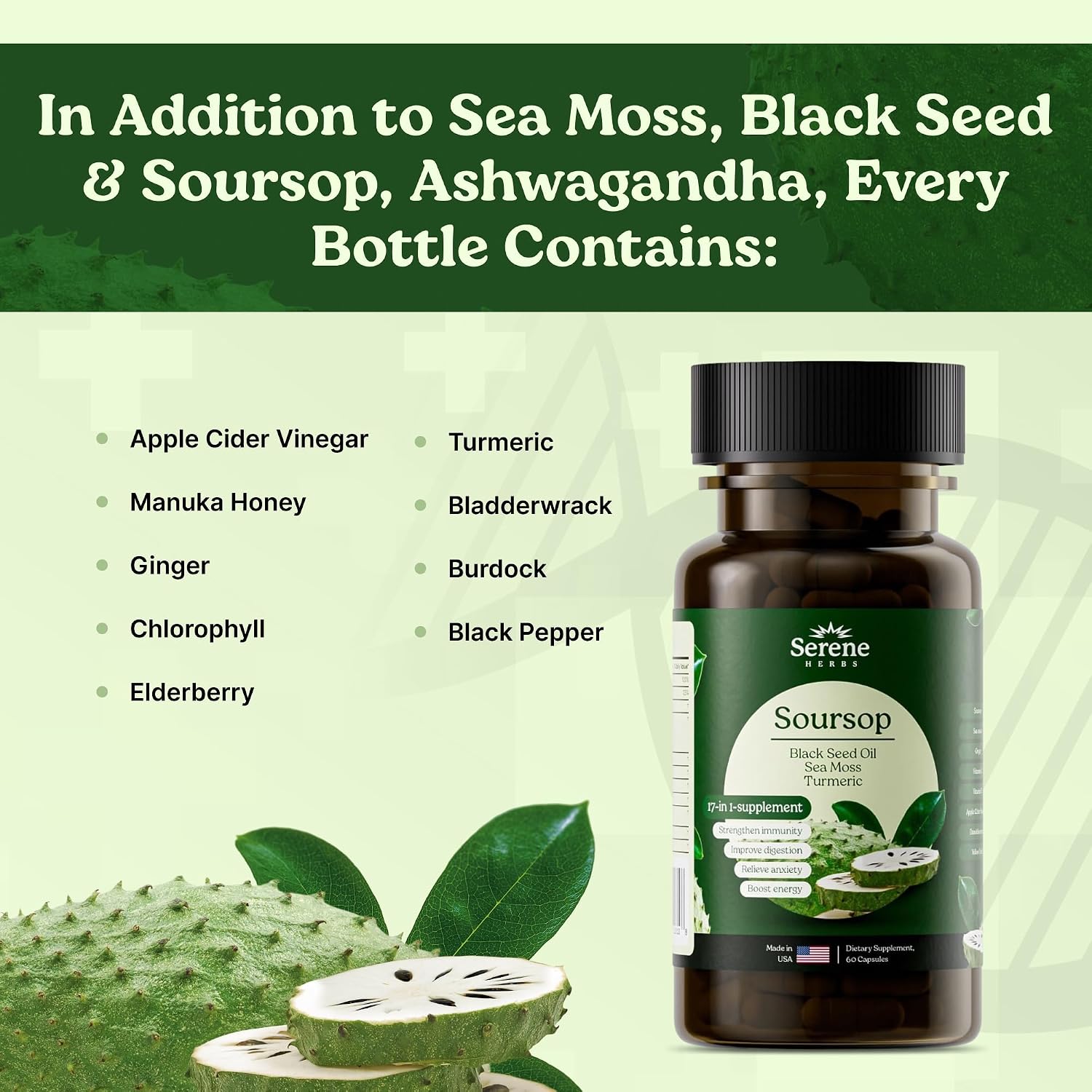 Serene Herbs 17-in-1 Sea Moss Capsules - Irish Moss, Ashwagandha, Turmeric, Bladderwrack - 60 Capsules - görsel 4