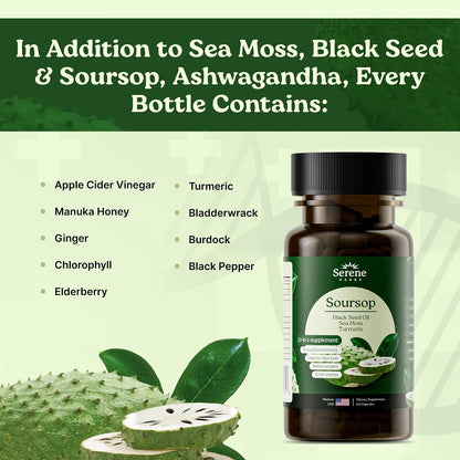 Serene Herbs 17-in-1 Sea Moss Capsules - Irish Moss, Ashwagandha, Turmeric, Bladderwrack - 60 Capsules