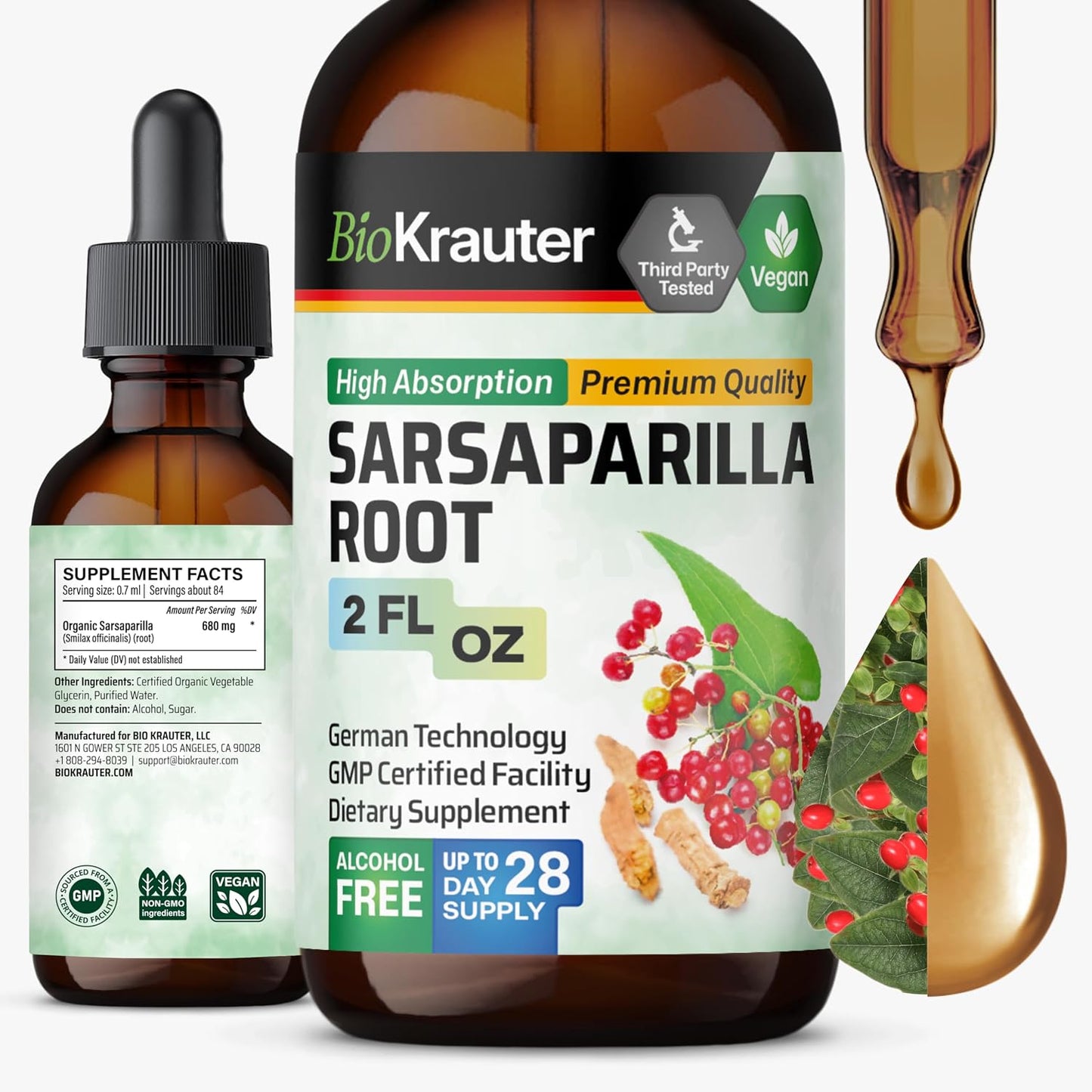 BIO KRAUTER Sarsaparilla Root Extract for Liver Support & Detoxification – Natural Tincture, 60 ml - görsel 1