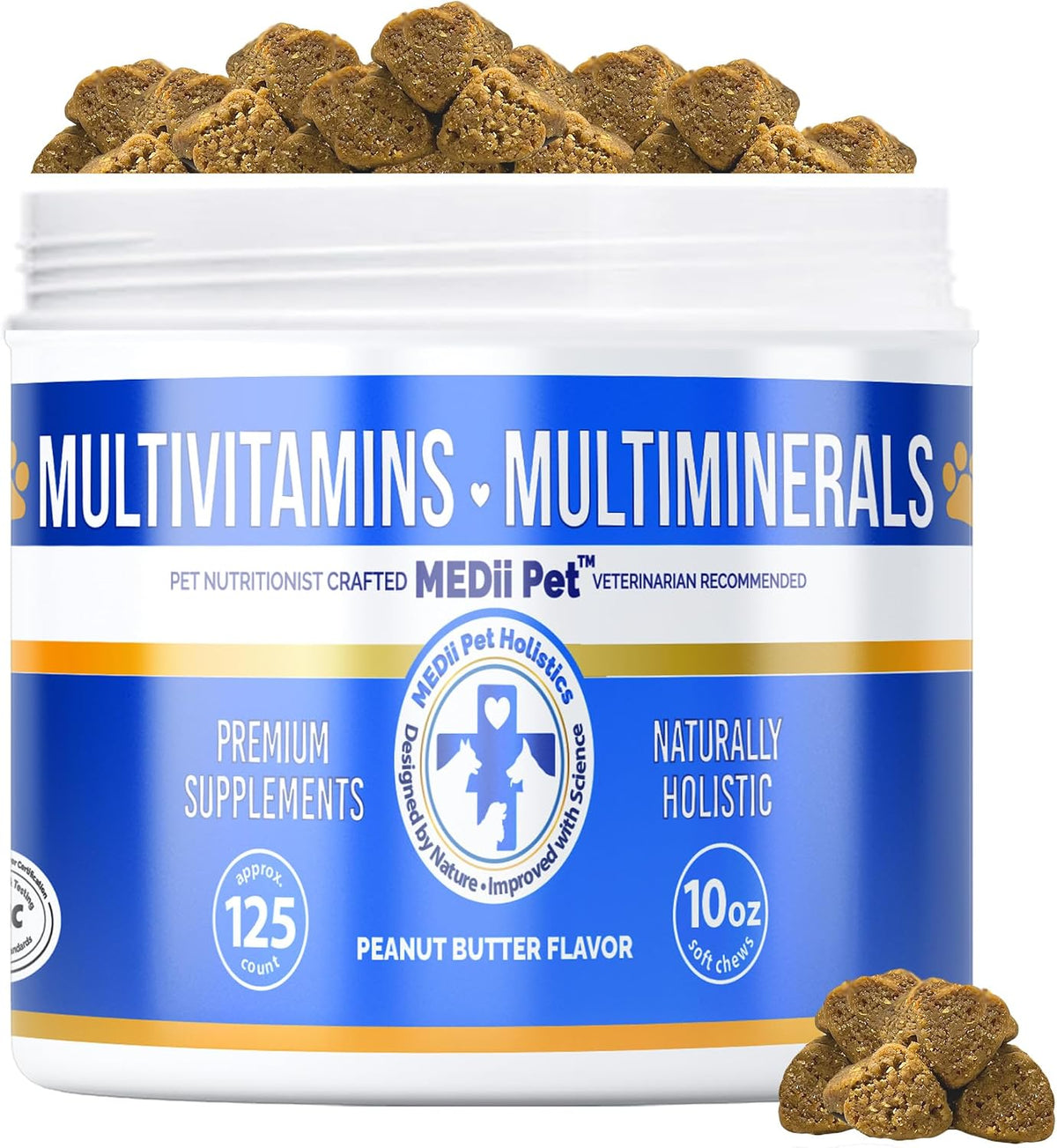MEDii Pet Dog Multivitamin + 74 Organic Minerals - Overall Health Builder, 125 Chews - görsel 1