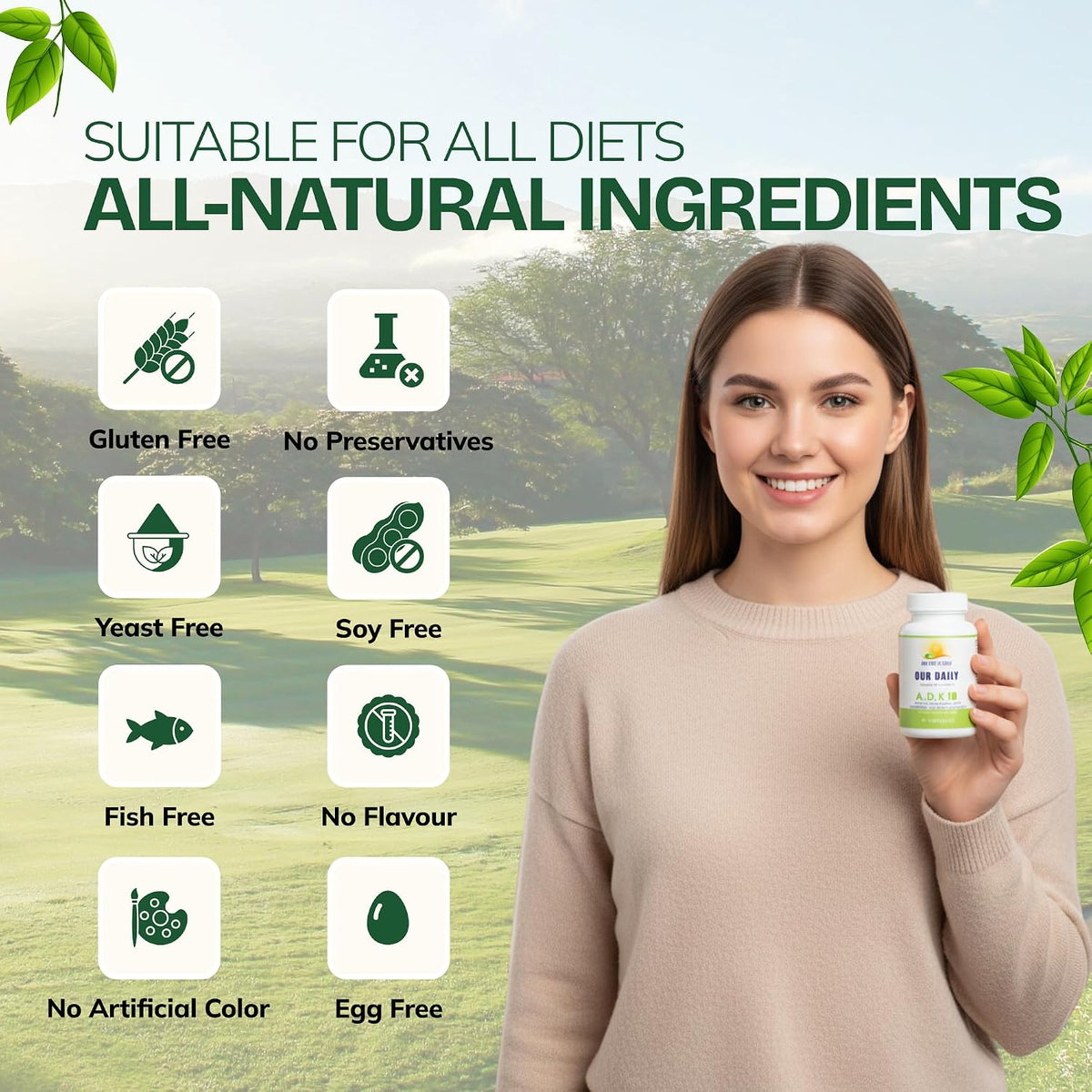 Daily Vites ADK 10 - High Potency Vitamin A, D3 10,000 IU & K2 (MK-7) - Doctor Formulated - Non-GMO, Gluten-Free - 90 Capsules - görsel 6