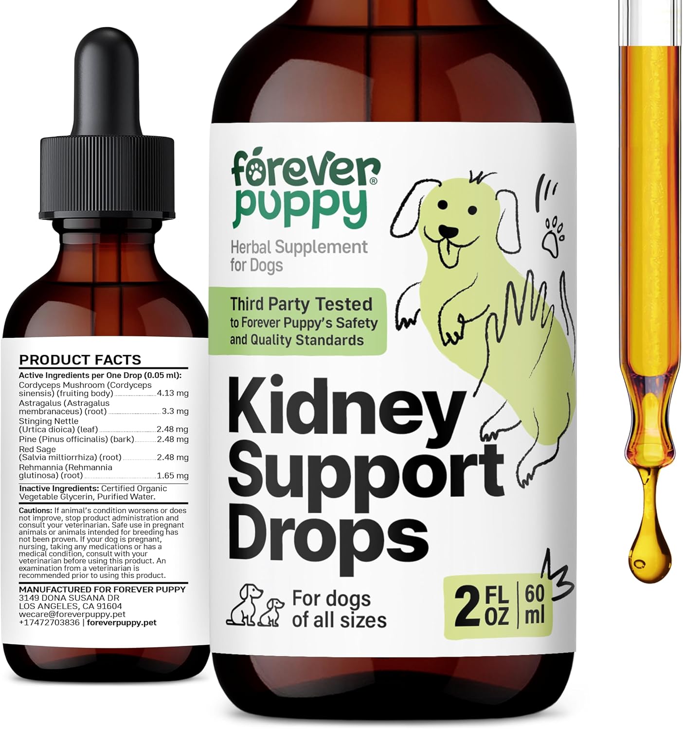 Forever Puppy Kidney Support Drops for Dogs - Cordyceps, Astragalus & Red Sage - Sugar & Alcohol-Free Tincture (59 ml) - görsel 1
