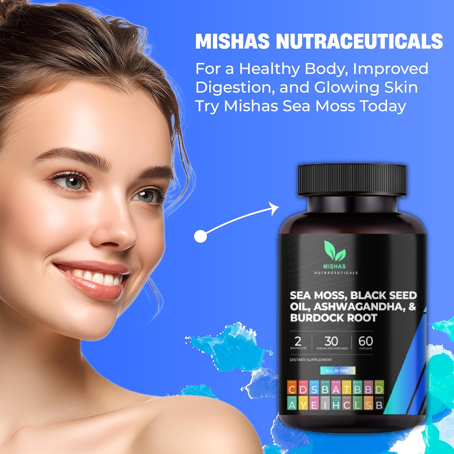 Mishas Nutraceuticals Sea Moss Blend with Black Seed Oil, Ashwagandha, Turmeric, Bladderwrack, Burdock Root, Vitamin C & D3, Elderberry, Manuka, Dandelion, Yellow Dock, Iodine, Chlorophyll & ACV - görsel 6