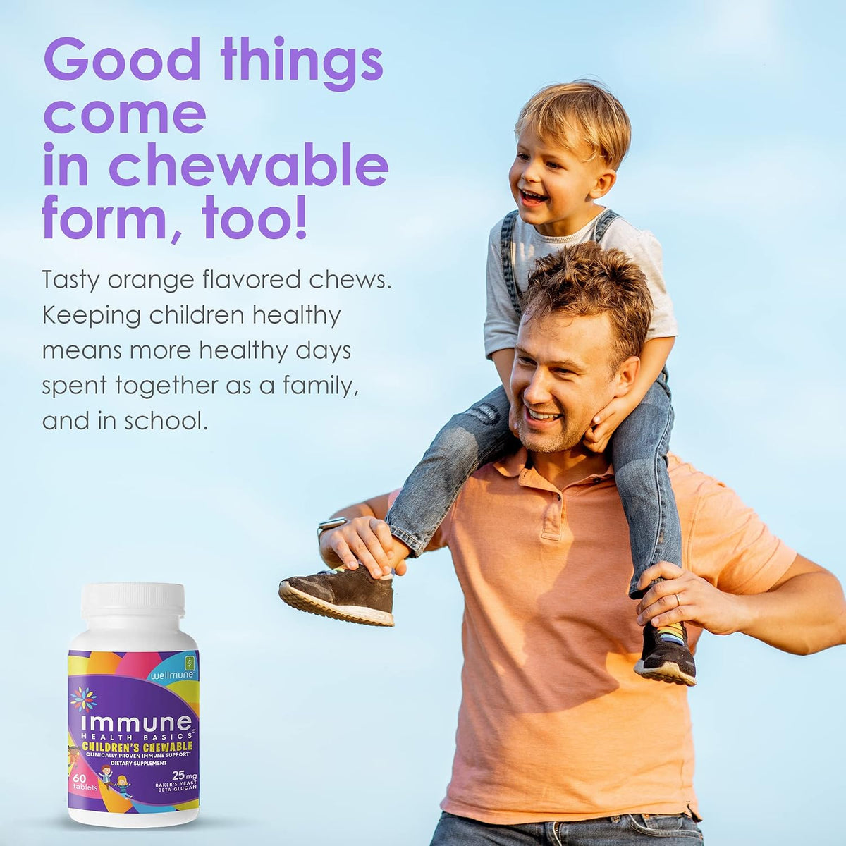 Immune Health Basics Children's Chewable Beta Glucan Immunity Supplement - Wellmune - Natural Orange Flavour - görsel 3