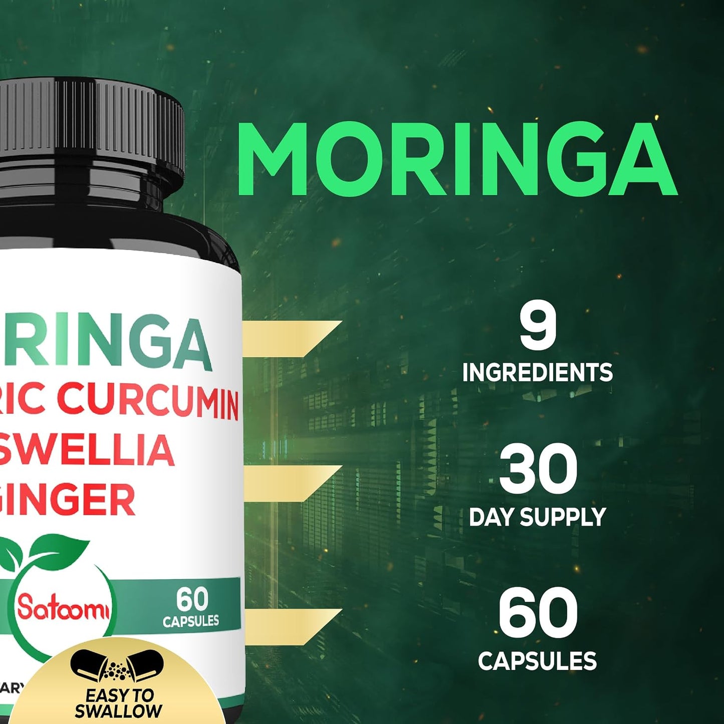 Satoomi 9in1 Moringa Capsules – Featuring Moringa, Turmeric, Boswellia, Ginger, Ashwagandha, Ceylon Cinnamon, Berberine, Milk Thistle & Resveratrol | 60 Count - görsel 3