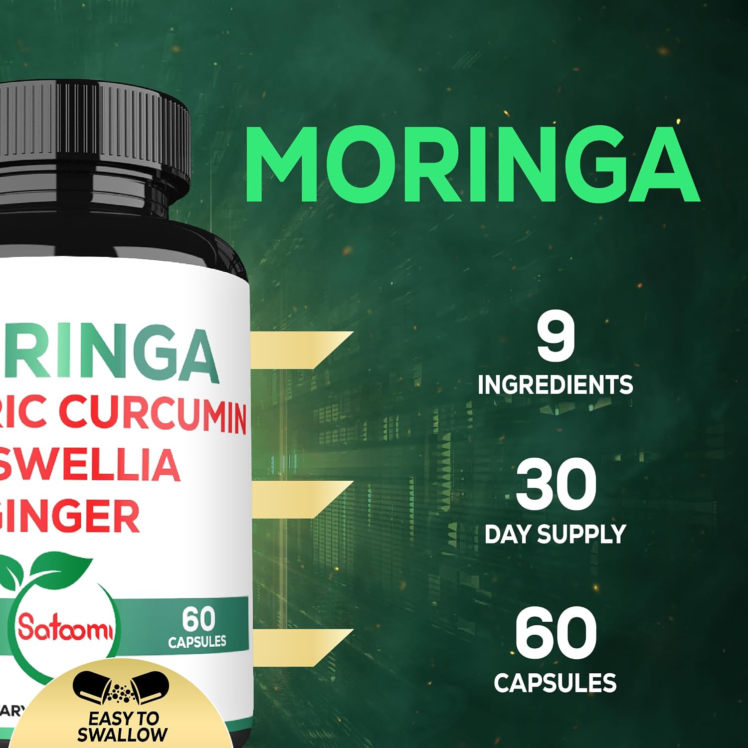 Satoomi 9in1 Moringa Capsules – Featuring Moringa, Turmeric, Boswellia, Ginger, Ashwagandha, Ceylon Cinnamon, Berberine, Milk Thistle & Resveratrol | 60 Count - görsel 3