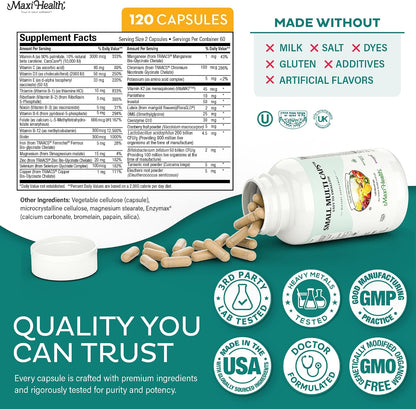 Maxi Health Multivitamin – Easy-to-Swallow Multi Vitamin Capsules with 30 Nutrients, Iron & Probiotics – Kosher Daily Multivitamins for Wellness Support and Digestive Ease (120 Capsules)