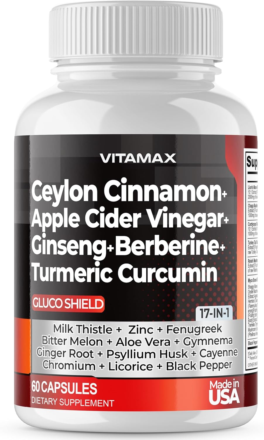 Vitamax Gluco Health Support - 16-in-1 Herbal Blend with Ceylon Cinnamon, ACV, Turmeric - 60 Capsules - görsel 1
