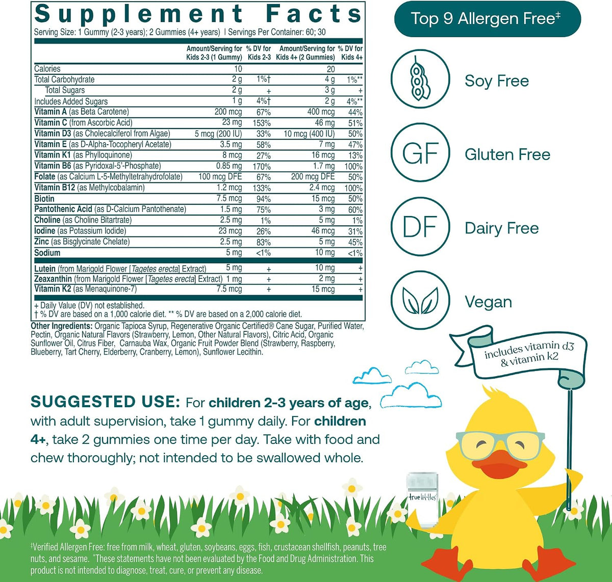 True Grace True Littles Daily Kids Multi – 60 Pectin Gummies – Immune, Cognitive, Bone and Eye Support – Clinically Studied Lutemax Kids Lutein & Vitamin D3 + K2 – Allergen-Free & Vegan - görsel 2