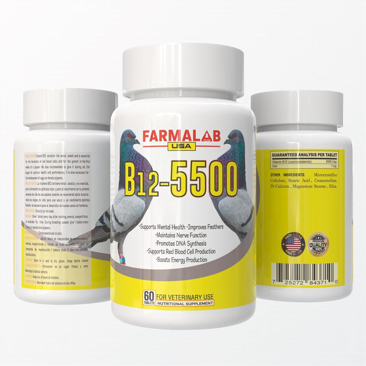 B12-5500 para Palomas, Pigeon Vitamin Supplement 60 Tablets Farmalab - görsel 2