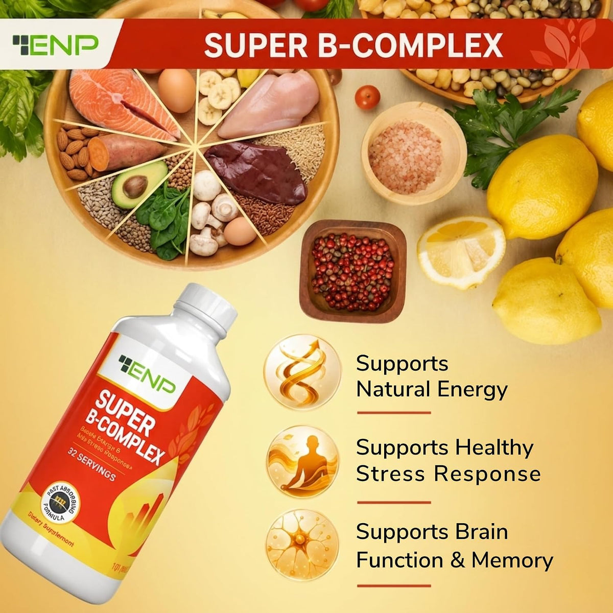 ENP Super B Complex Liquid - B12, B6, Thiamine & Biotin - Energy, Metabolism & Nervous System Support - Liquid B Vitamins for Daily Wellness - 32 Servings - görsel 8