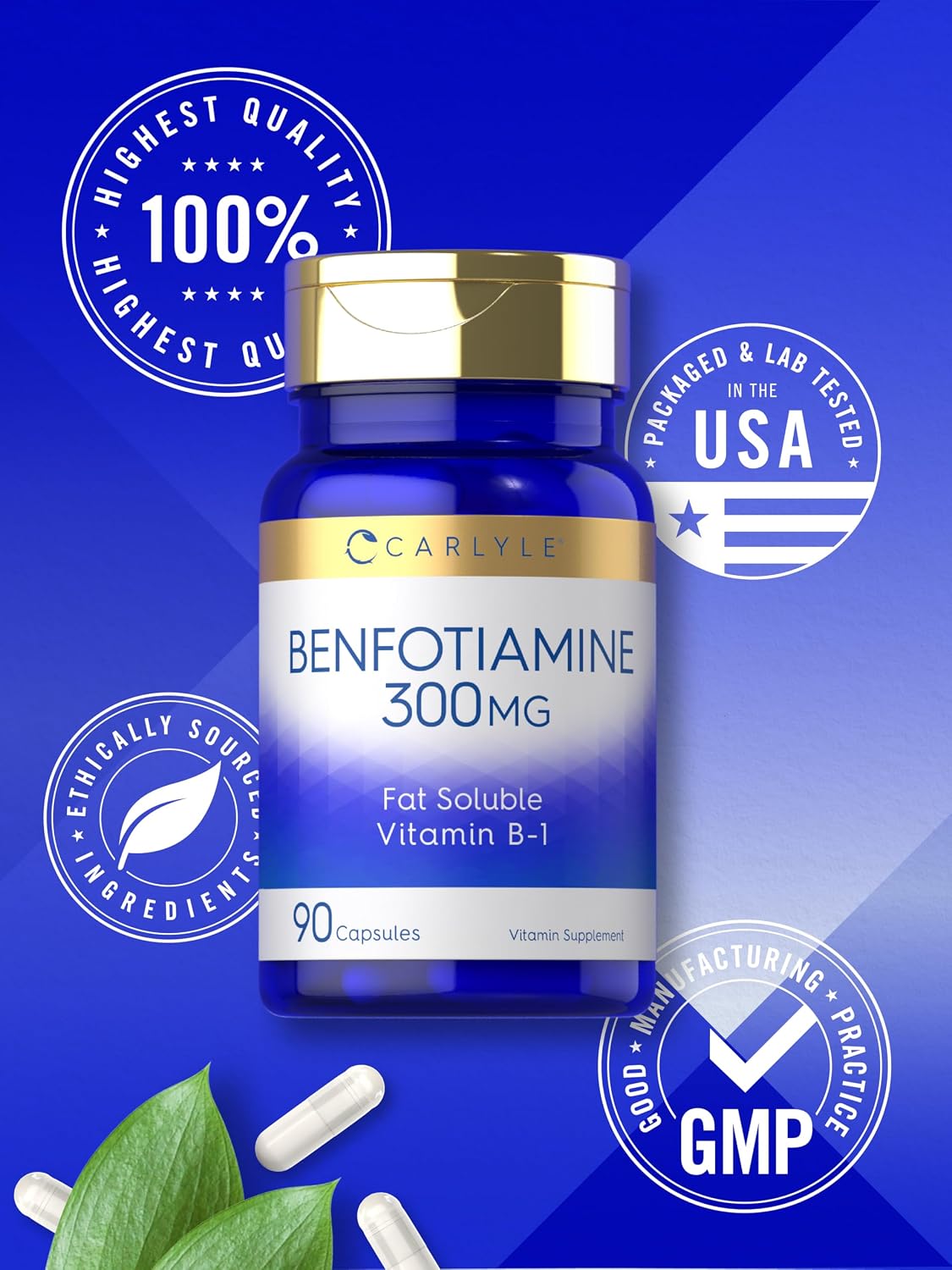 Carlyle Benfotiamine 300mg – Fat Soluble Vitamin B1 Thiamine Supplement, 90 Capsules - görsel 5