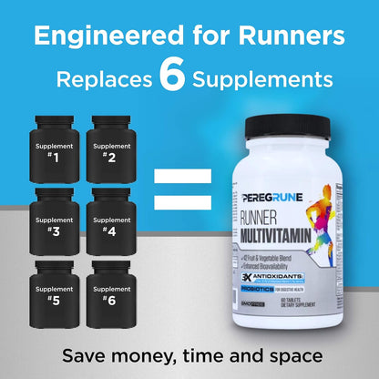 PEREGRUNE Runner Multivitamin | Formulated Vitamin with Antioxidants and Complete B Complex to Support Endurance and Energy | Probiotics, Whole Foods | Certified Running Supplements