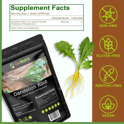 Go Nutra Dandelion Root Powder - Concentrated 10:1 Extract, Caffeine Free, Non-GMO, Vegan (454g)