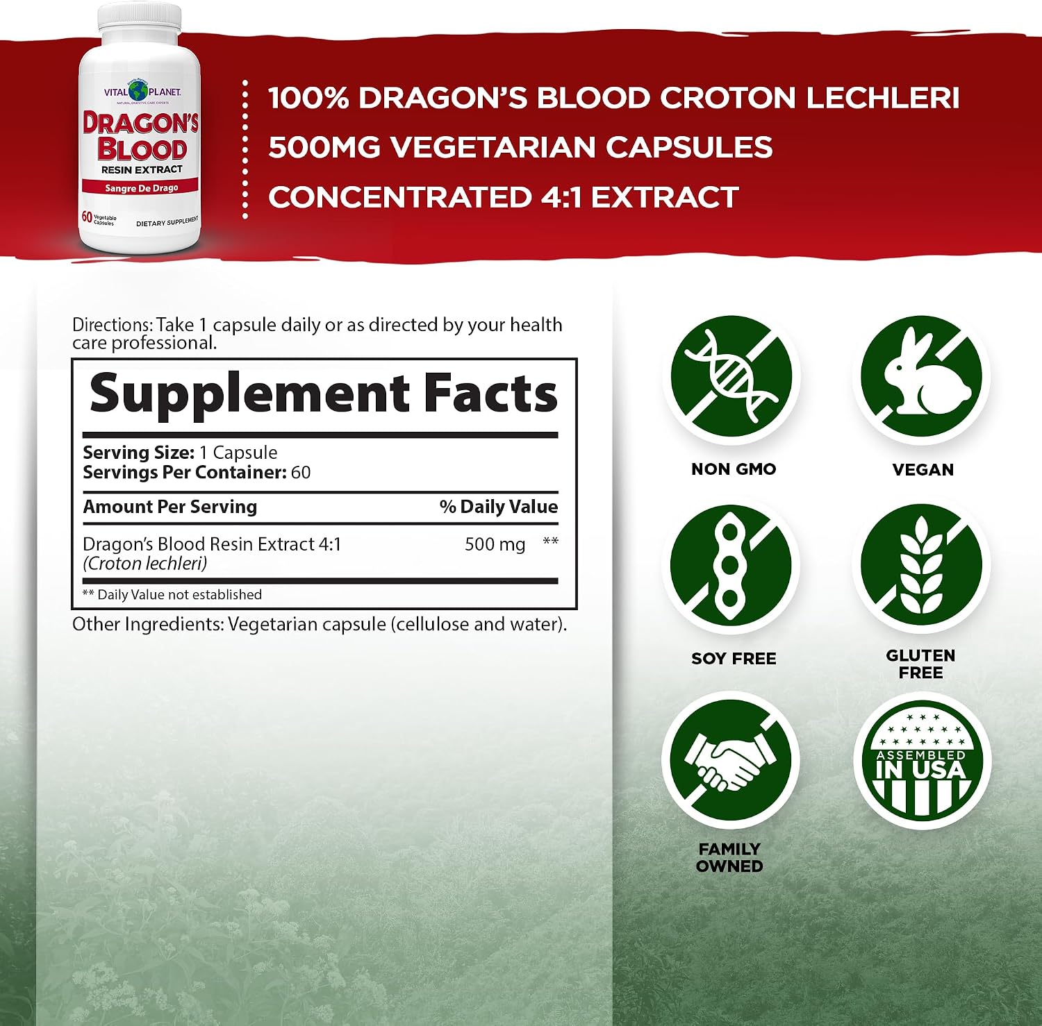 Vital Planet Dragon's Blood Resin Extract – 500mg, 60 Capsules - görsel 2