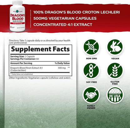 Vital Planet Dragon's Blood Resin Extract – 500 mg, 60 Vegetarian Capsules (2-Pack)