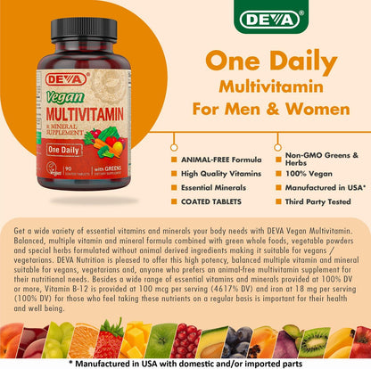 DEVA Vegan Multivitamin & Mineral Supplement with Iron - 2-Pack (180 Coated Tablets)