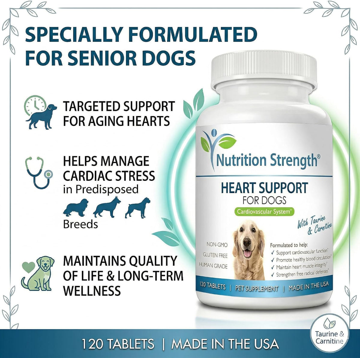 Nutrition Strength Heart Support for Dogs with Taurine & Carnitine, 120 Chewable Tablets - görsel 8