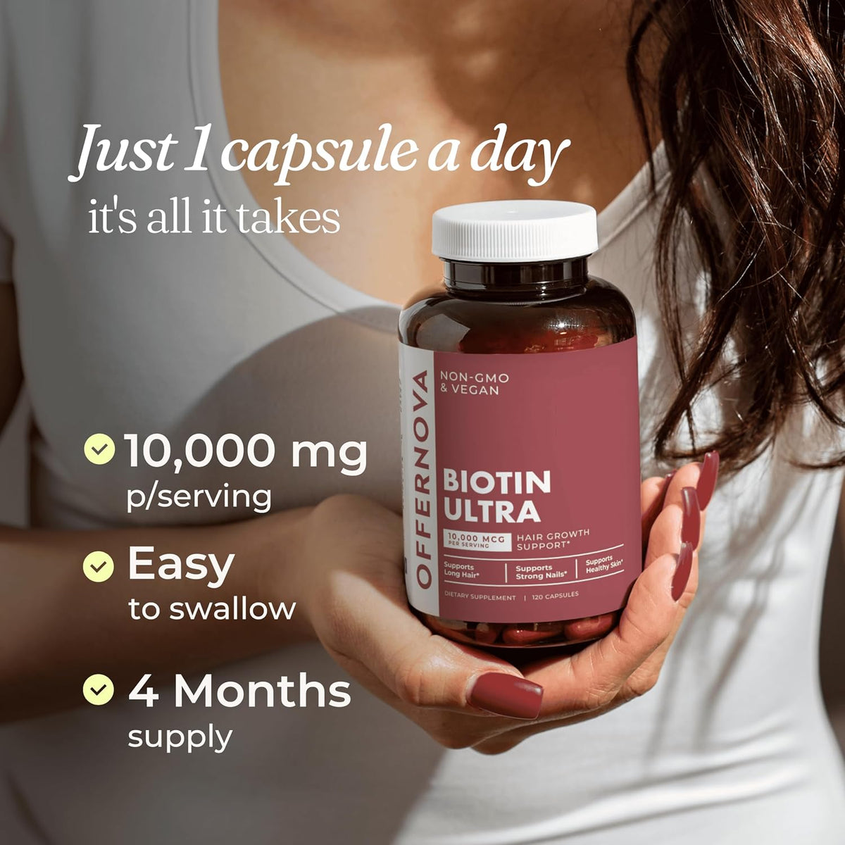 Offernova Biotin Ultra – High Potency Biotin 10,000 mcg for Hair, Skin and Nails – 120 Tablets - görsel 3