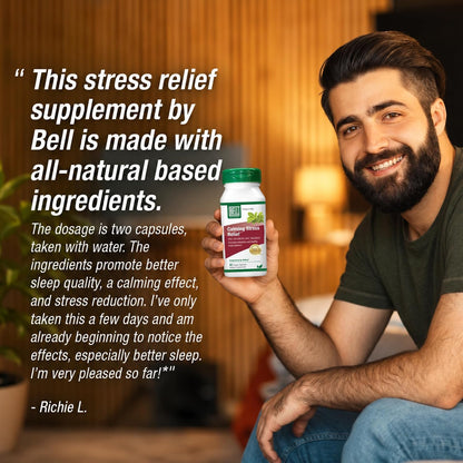Bell Lifestyle Calming Stress Relief Herbal Blend with 5-HTP & GABA, 60 Vegan Capsules