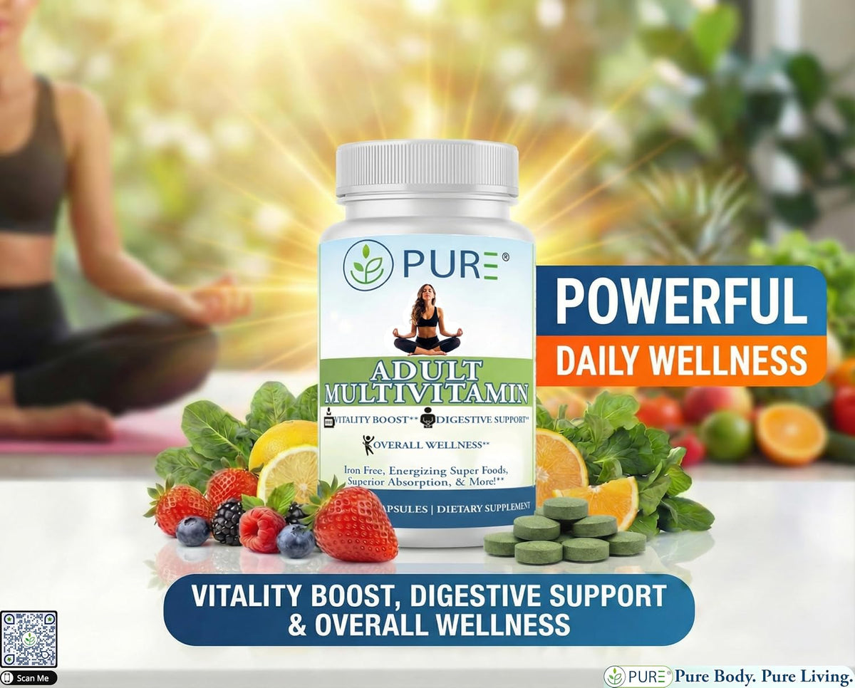 PURE Adult Multivitamin Iron Free - High Potency Daily Wellness with Superfoods, B12 & Zinc - 90 Vegetable Capsules - görsel 2