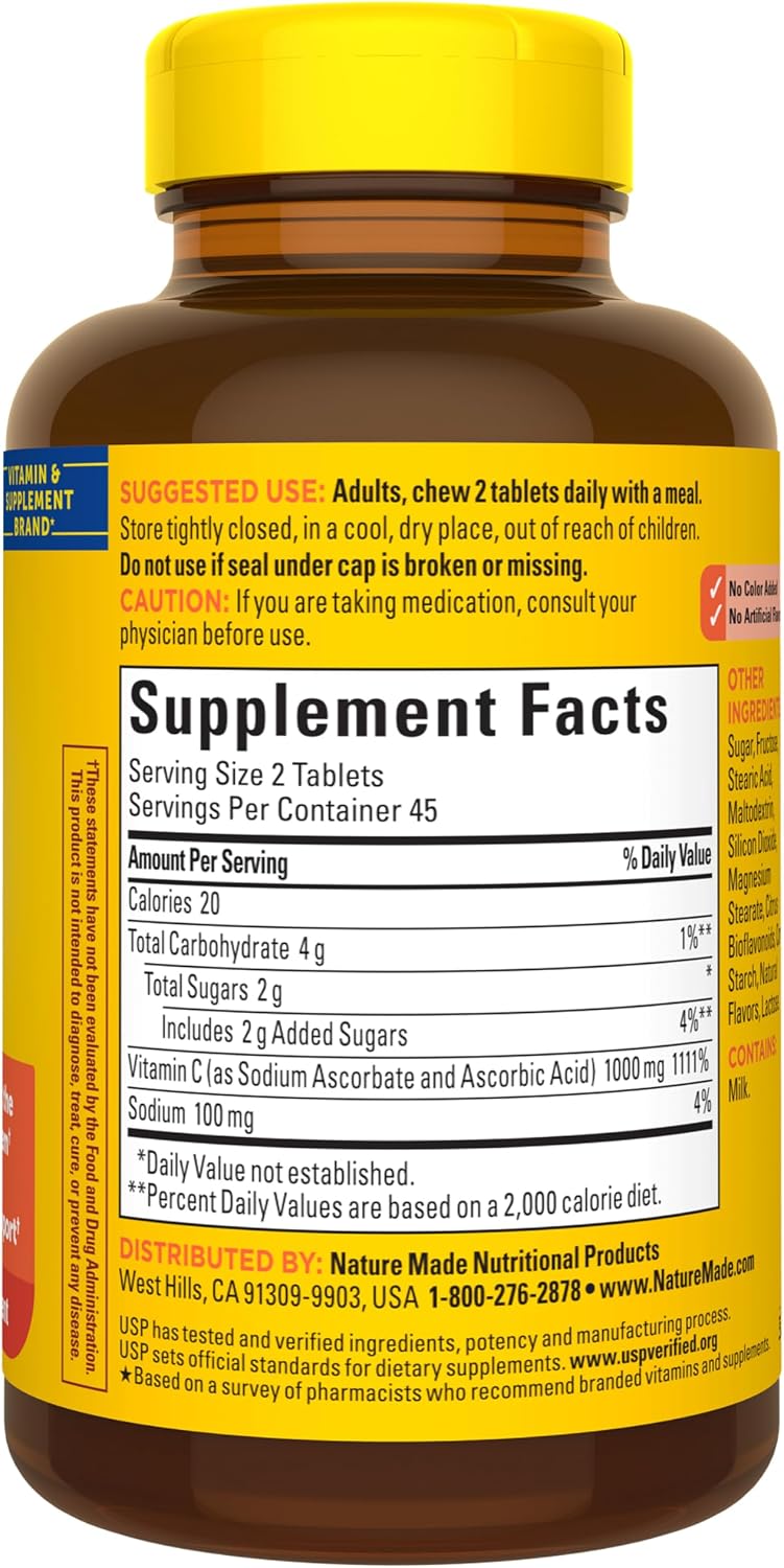 Nature Made Extra Strength Chewable Vitamin C 1000 mg – 90 Tablets (45-Day Supply) - görsel 9