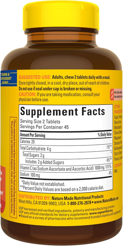 Nature Made Extra Strength Chewable Vitamin C 1000 mg – 90 Tablets (45-Day Supply)